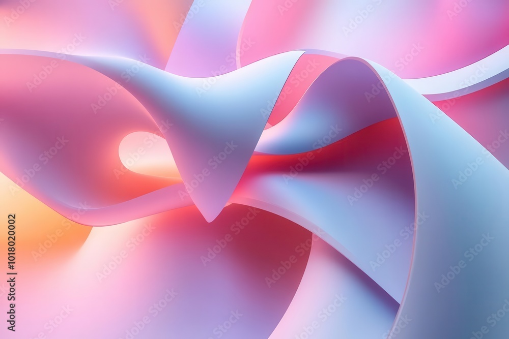 Poster A vibrant and abstract composition of flowing pastel curves, creating a calming yet dynamic visual movement in soft light.
