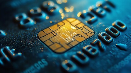 A close-up shot of a credit card, highlighting details like the numbers and letters on its chip