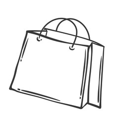 Paper shopping bag line icon. Outline carton handbag with rope handles, shopper package with present. Delivery, retail shop purchase mascot, hand drawn eco cardboard bag icon vector illustration