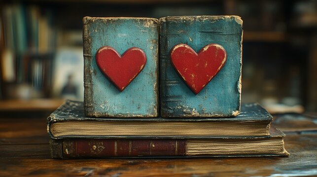a two wooden blocks with red hearts on top of each other

