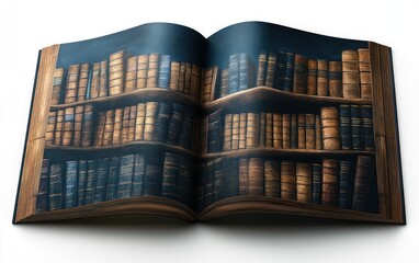 Old Bookshelf Inside an Open Book