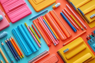 Fototapeta premium a group of different colored pencils and notebooks