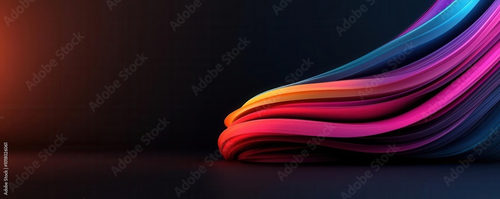 Poster a vibrant flow of colorful waves on a dark background, creating an energetic and dynamic visual effe