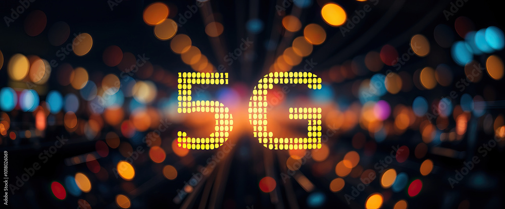 Poster illuminated 5g network tech digital blurre lights in background technology communication concepts