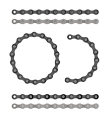 Bicycle chain design vector illustration Cartoon silhouette for bike chain on bicycle. Cycling line pattern. Motorcycle chain symbol. Chain machine sign.