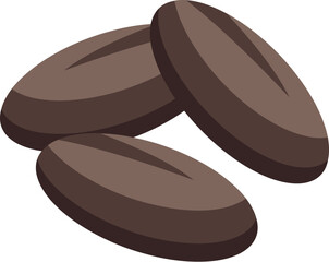 Three brown coffee beans falling against a white background