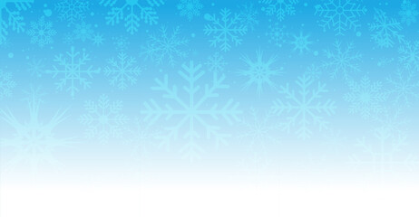 Simple heavy snowflakes design. Wintertime speck freeze shapes. Christmas background with blue to white gradient. Winter snow flake