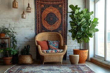 Cozy living space with plants and decorative elements.