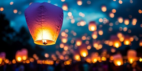 Colorful winter lantern festival in Asia with joyful celebrations under a starry night sky