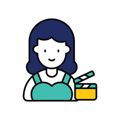 actress color line icon with white background vector stock illustration