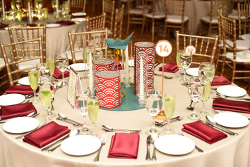 Table menu on a beautiful ballroom table