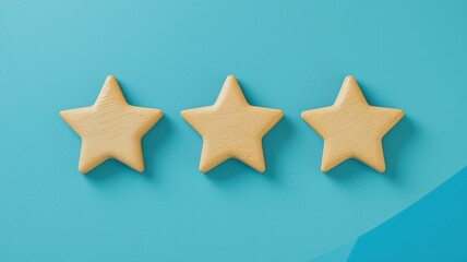 Obraz premium Three star-shaped cookies on a blue background, showcasing a simple yet appealing design perfect for festive occasions or celebrations.