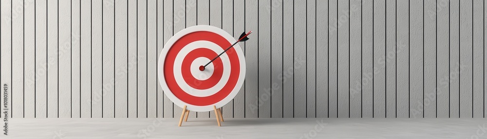 Poster a dartboard with a single arrow striking the bullseye, symbolizing precision and focus in achieving 