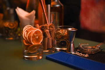 Orange slices in a glass bottle
