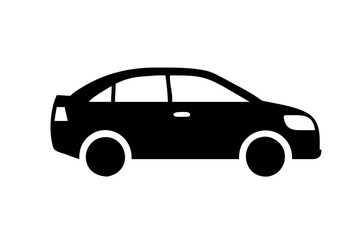 Passenger car. Black and white Vector icon.