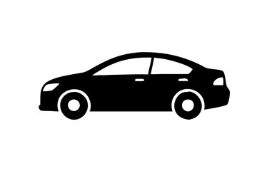 Passenger car. Black and white Vector icon.