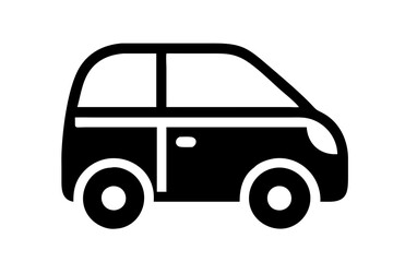 Passenger car. Black and white Vector icon.