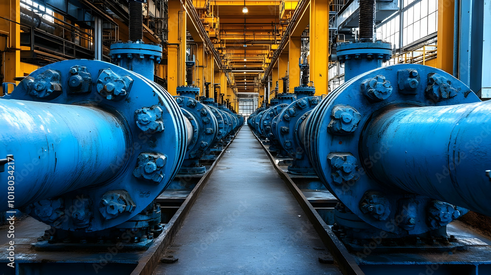 Poster Industrial pipes in a factory setting, showcasing engineering design.