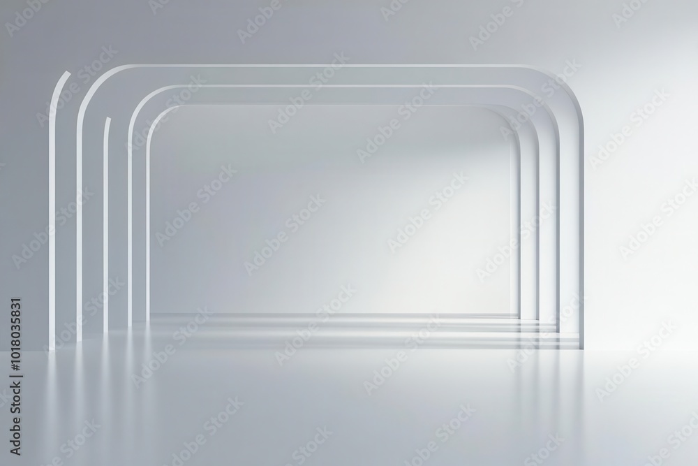 Poster abstract composition featuring transparent arches against a minimalistic background. ideal for moder
