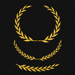 Set of wreaths and branches with leaves. Hand drawing laurel wreaths and branches collection. Laurels wreaths, swirls, twigs and flower ornaments. Herbs, flowers and plants elements. Design elements.