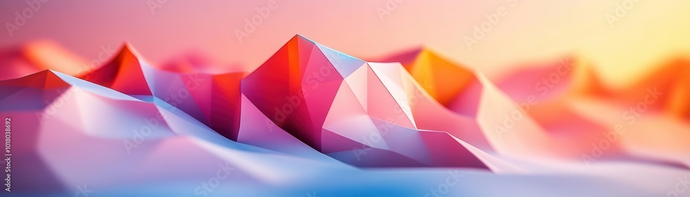 Poster abstract mountain landscape with vibrant colors and geometric shapes, creating a modern and dynamic 