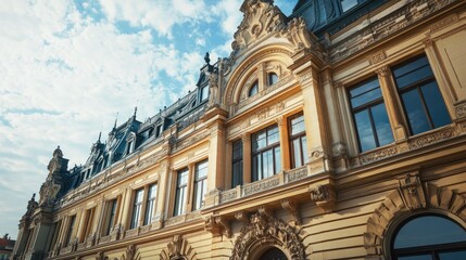 Obraz premium Classic European museum building with ornate details, no people. Open space for text in the surroundings.