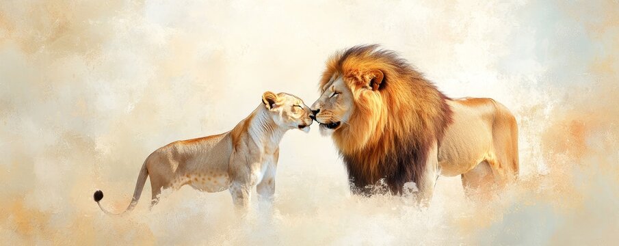 Naklejki Lion and Lioness Couple in Love