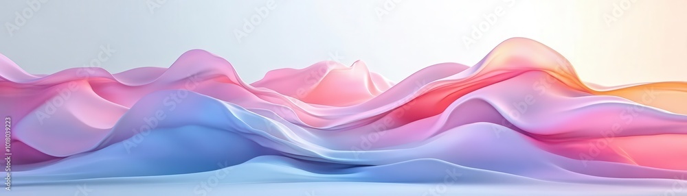 Poster abstract waves in soft pink and blue hues, creating a serene and calming visual effect for artistic 