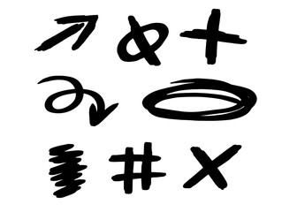Arrows with brush symbols set in black colour