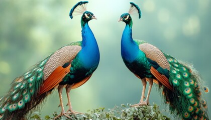 Obraz premium Two Peacocks Facing Each Other