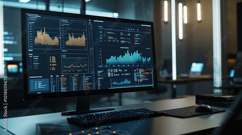 Aufkleber modern data analysis workspace with statistics dashboard