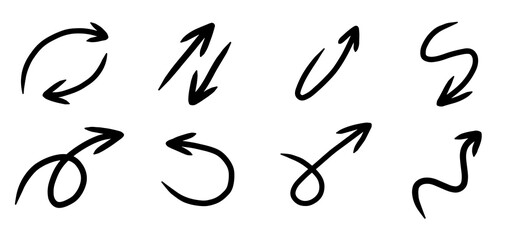 A set of arrows of different shapes in flat style