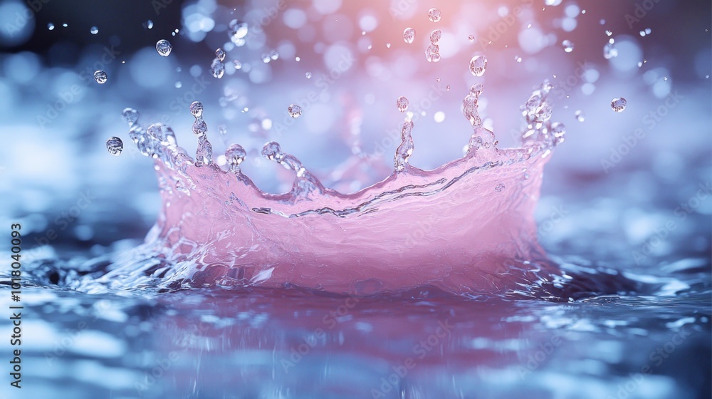 Poster a splash of water creating ripples in a colorful environment.