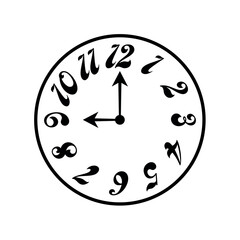 wall clock with numbers. handwritten wall clock. analog clock face with numbers