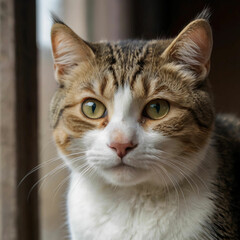 Closeup of a curious cat looking directly