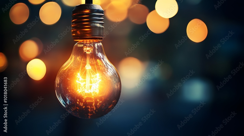 Poster a light bulb is lit up in a blurry background. the light bulb is the main focus of the image, and it