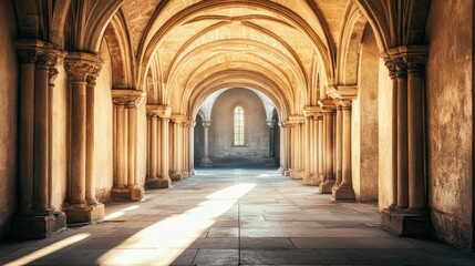 Fototapeta premium Historic European palace with majestic arches, no people. Plenty of room for copy in the background