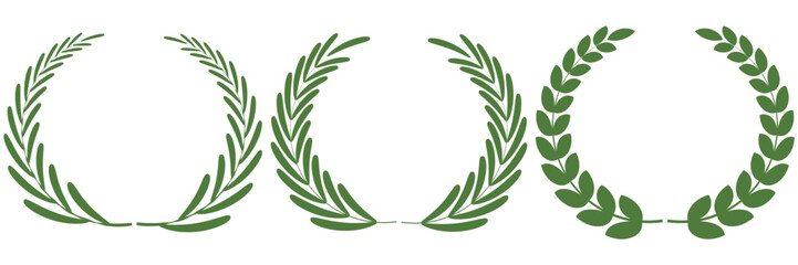 Fototapeta premium Set of green silhouette laurel foliate, olive wreaths. Vector illustration for your frame, border, ornament design, wreaths depicting an award, achievement, heraldry, emblem, logo.