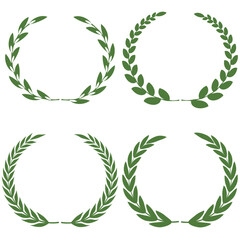 Set of green silhouette laurel foliate, olive wreaths. Vector illustration for your frame, border, ornament design, wreaths depicting an award, achievement, heraldry, emblem, logo.