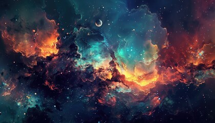 A Cosmic Nebula with Vivid Colors and Scattered Stars