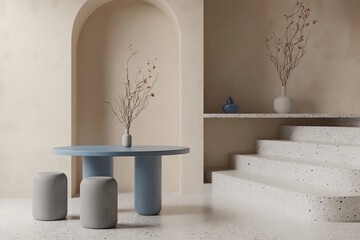 Japandi,minimalist interior design of modern living room,living room with japandi interior design,armchair and a round sofa,Interior design of modern apartment,Modern design solution,sofa,furniture,Ai