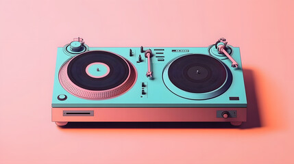 Fototapeta premium Minimalistic 2D Vector Illustration of DJ Turntables in Soft Pastel Tones