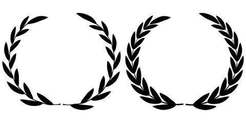 Set of green silhouette laurel foliate, olive wreaths. Vector illustration for your frame, border, ornament design, wreaths depicting an award, achievement, heraldry, emblem, logo.