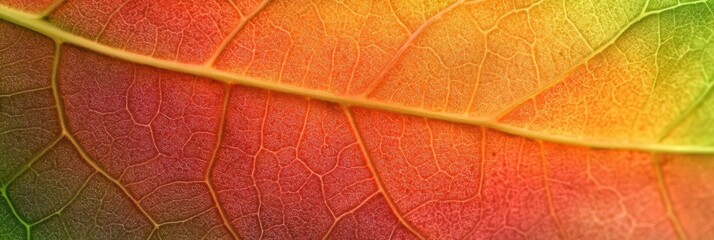 Obraz premium Vivid autumn leaf revealing intricate vein patterns, showcasing the beauty of seasonal change and natural detail