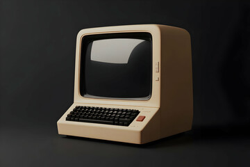 Vintage Retro Computer With A Beige Exterior And Black Screen, Representing Early Technology And Nostalgia For The 1980s. Generative AI
