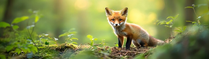 Naklejka premium Red Fox Kit in the Forest
