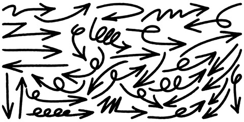 Fototapeta premium Set of Hand drawn vector arrows doodle on white background. design element vector illustration.