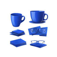 Blue Cups, Glasses and Napkins Set