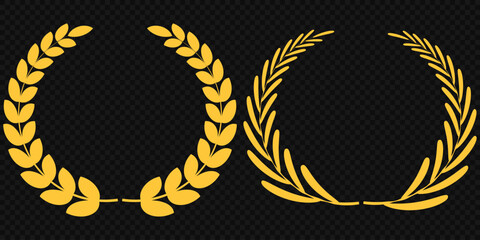 Set of wreaths and branches with leaves. Hand drawing laurel wreaths and branches collection. Laurels wreaths, swirls, twigs and flower ornaments. Herbs, flowers and plants elements. Design elements.