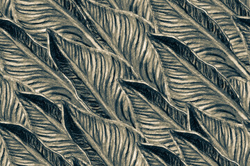 Bird of Paradise Seamless Pattern for Swimwear. Black and White Bird-of-Paradise Spring-Summer Tile Tropical Leaf Background. Large Polynesia Floral Print. Strelitzia Feminine Exotic Design.